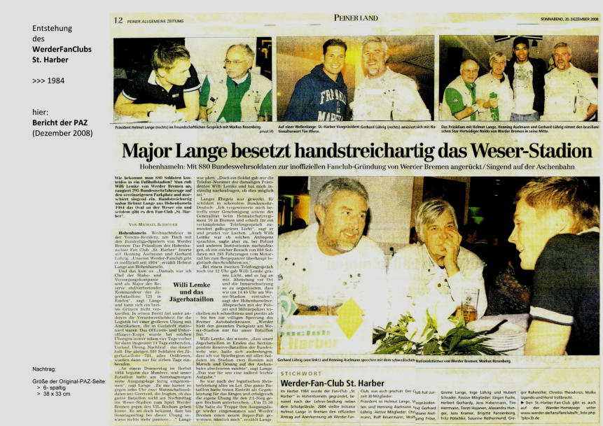 Der kennzeichnende PAZ-Artikel über die Entstehung unseres (später: Offiziellen) Werder-FanClub